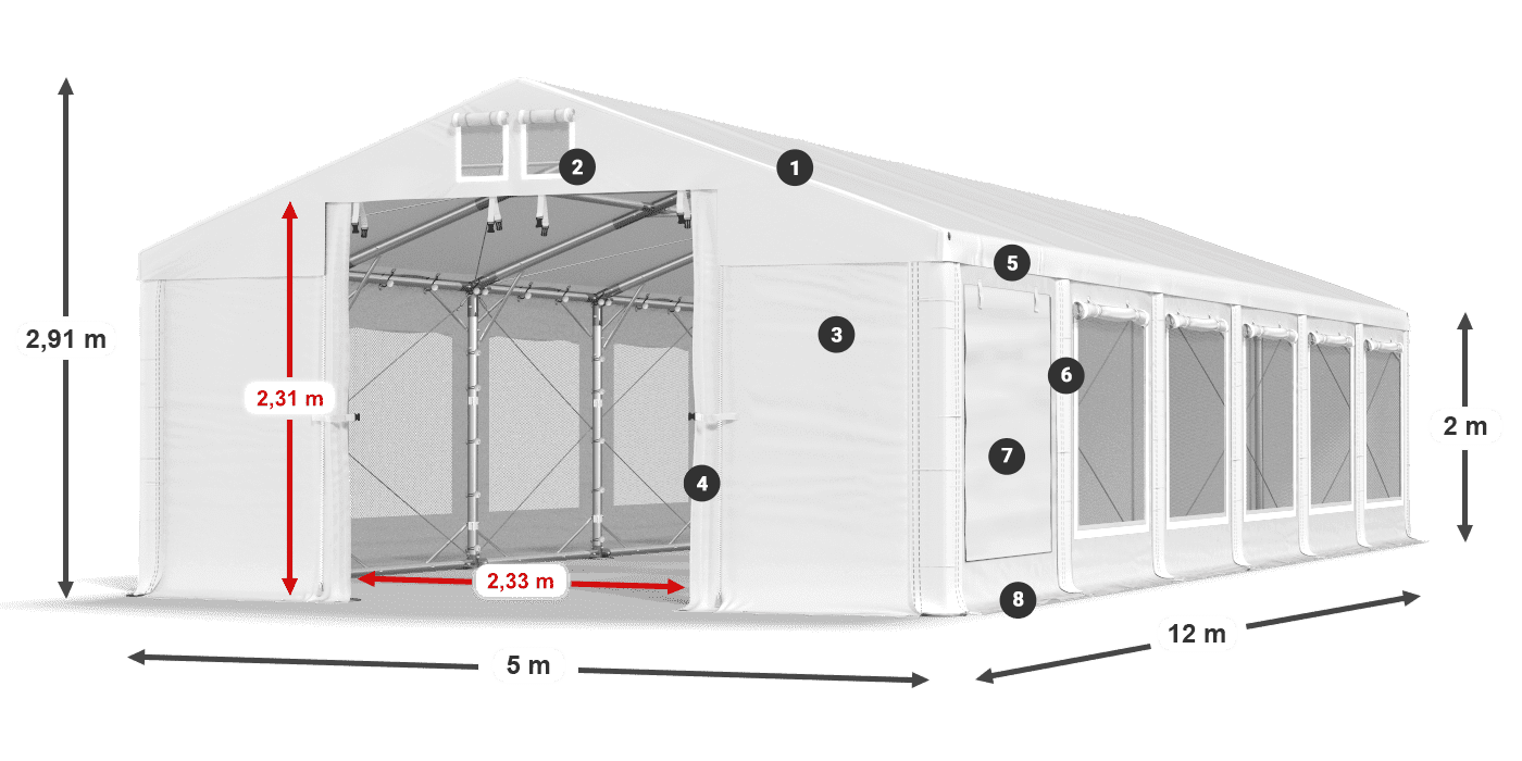 Střecha: MS 580 PVC Stěny: SD M 500 PVC 2m legenda