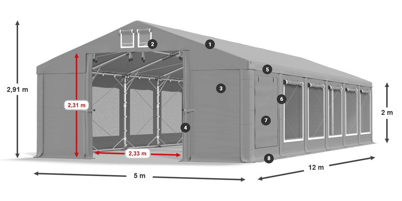Střecha: MS 580 PVC Stěny: SD M 500 PVC 2m legenda