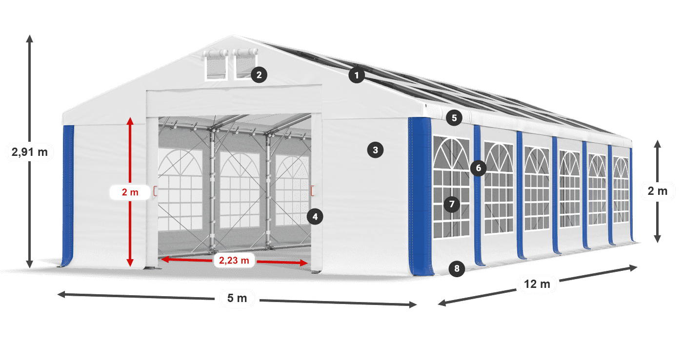 Střecha: MS 580 PVC Stěny: SD 500 PVC 2m legenda