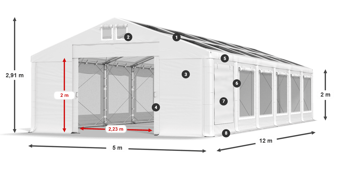 Střecha: MS T 580 PVC Stěny: SDM 500 PVC 2m legenda