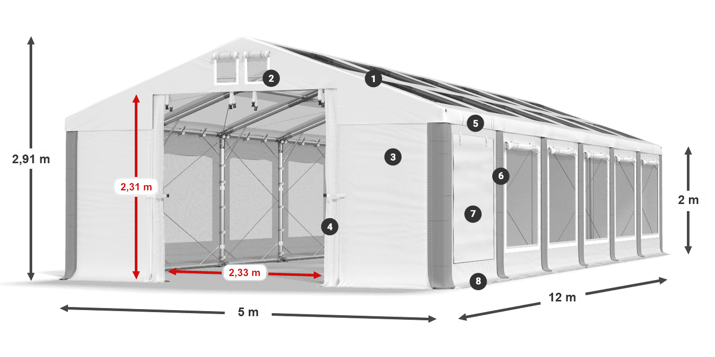 Střecha: MS T 580 PVC Stěny: SDM 500 PVC 2m legenda
