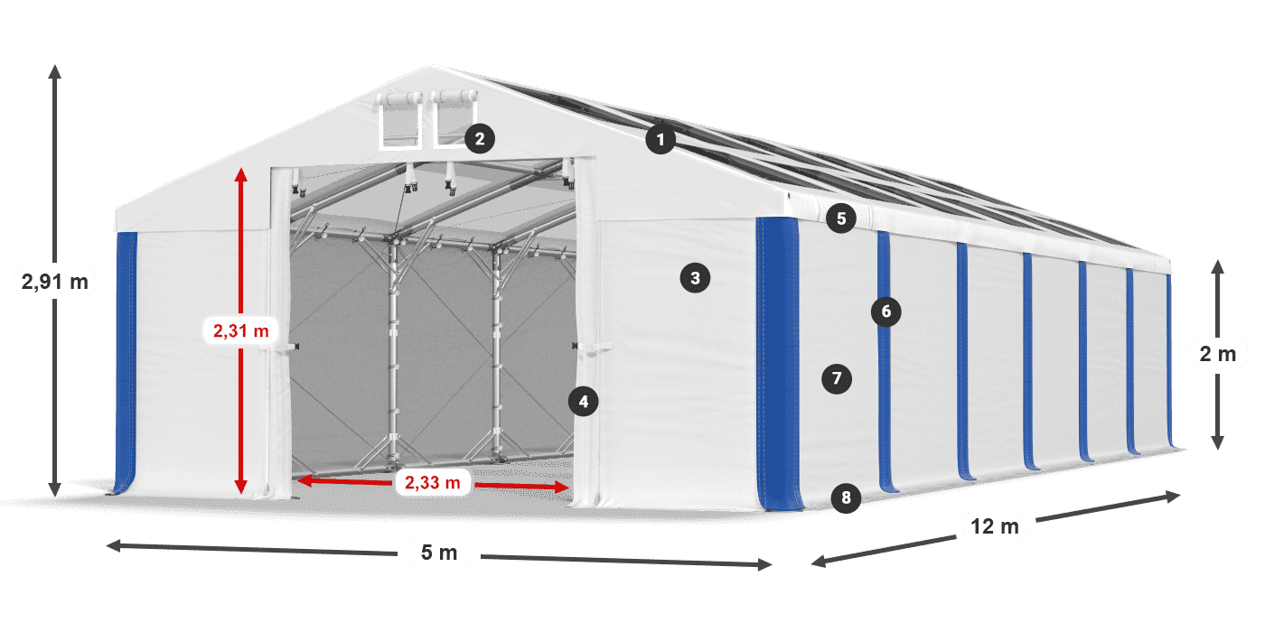 Střecha: MS T 580 PVC Stěny: SD 500 PVC 2m legenda
