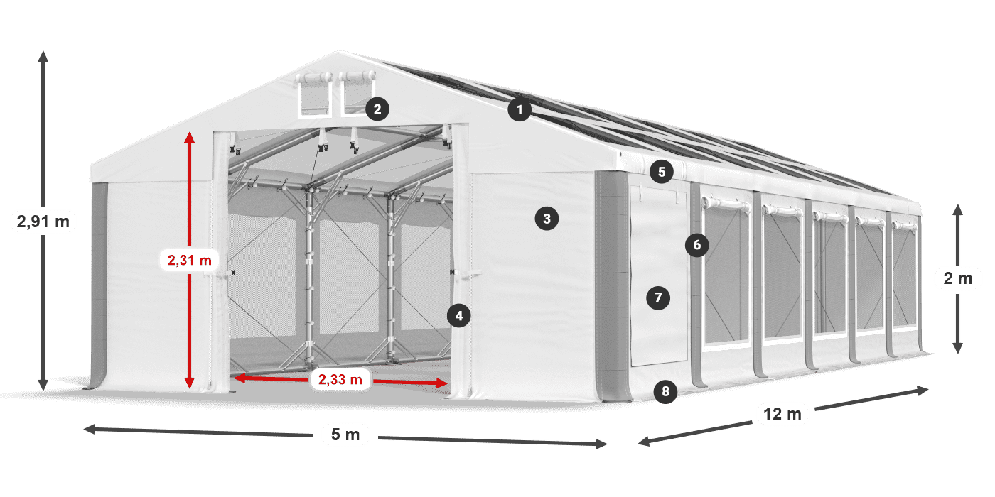 Střecha: MS T 580 PVC Stěny: SDM 500 PVC 2m legenda