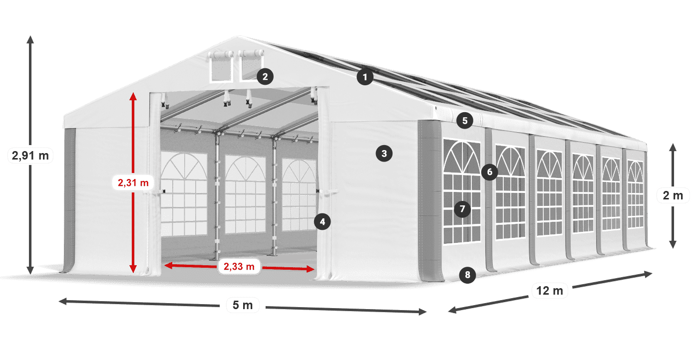 Střecha: MS 580 PVC Stěny: SD 500 PVC 2m legenda