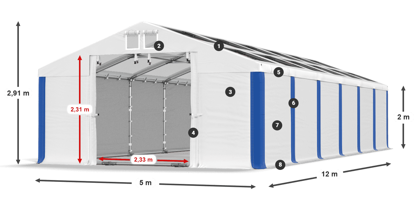 Střecha: MS T 580 PVC Stěny: SD 500 PVC 2m legenda