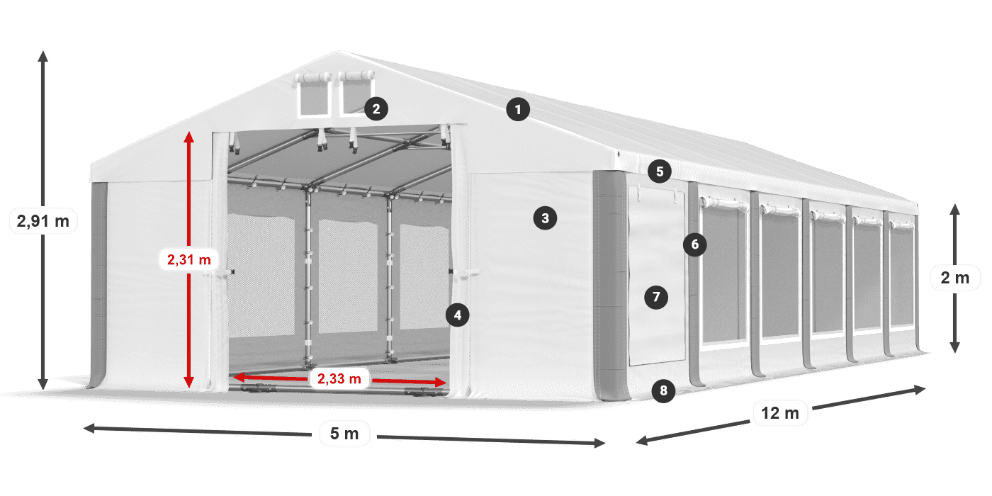 Střecha: MS 580 PVC Stěny: SD M 500 PVC 2m legenda