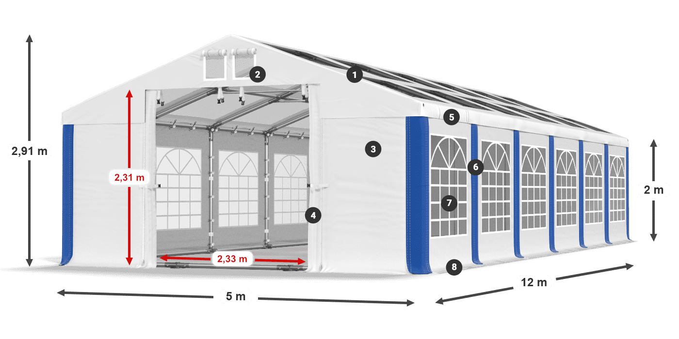 Střecha: MS 580 PVC Stěny: SD 500 PVC 2m legenda