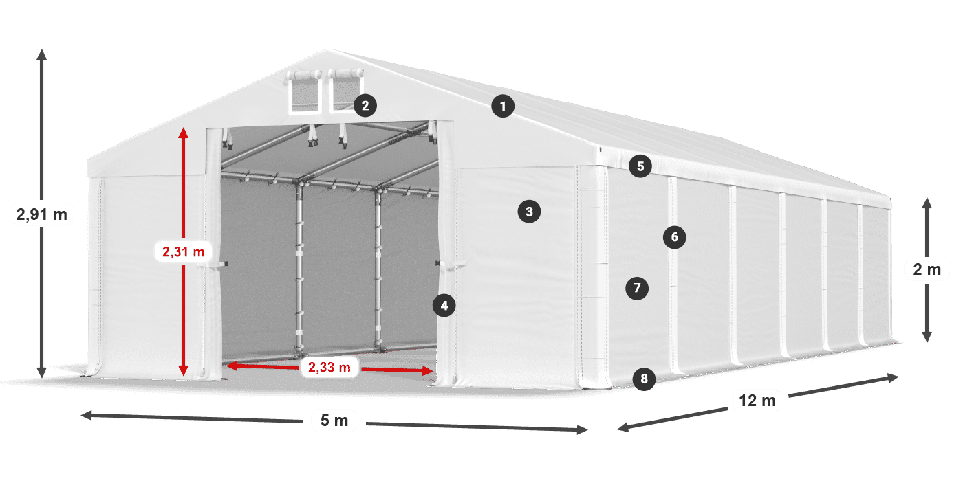 Střecha: MS 580 PVC Stěny: SD 500 PVC 2m legenda