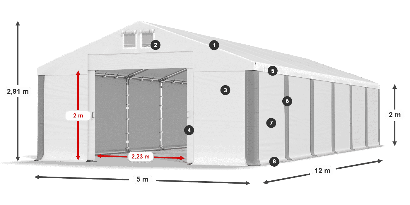 Střecha: MS 580 PVC Stěny: SD 500 PVC 2m legenda