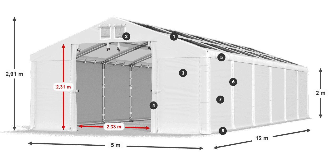 Střecha: MS T 580 PVC Stěny: SD 500 PVC 2m legenda