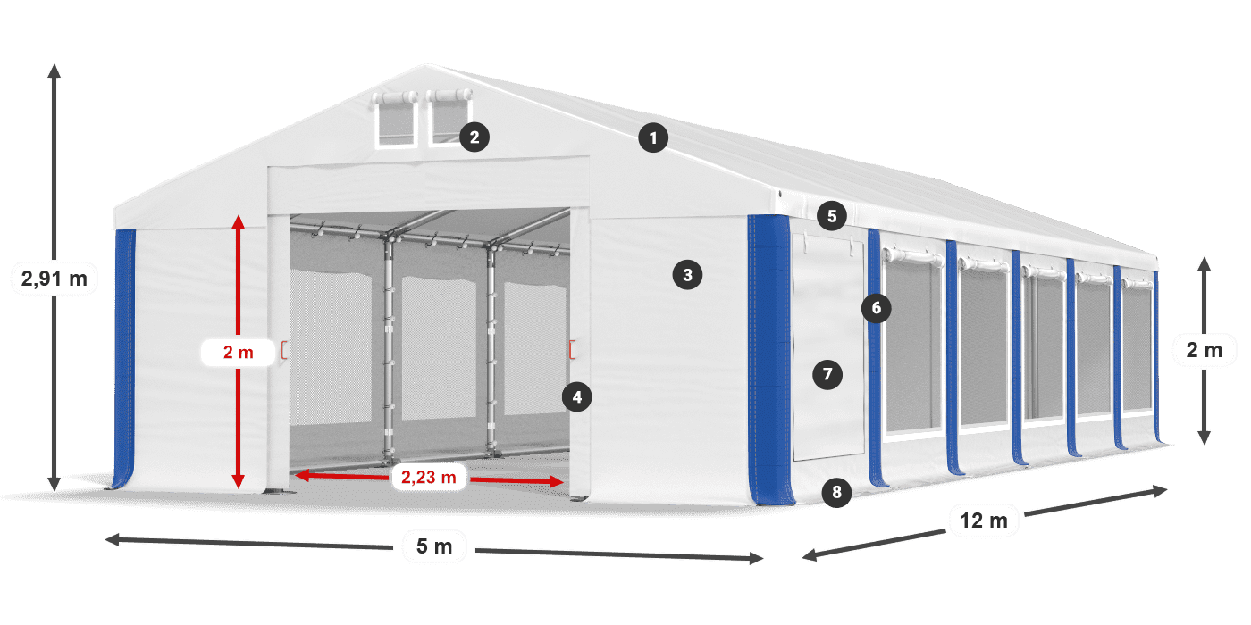 Střecha: MS 580 PVC Stěny: SD M 500 PVC 2m legenda
