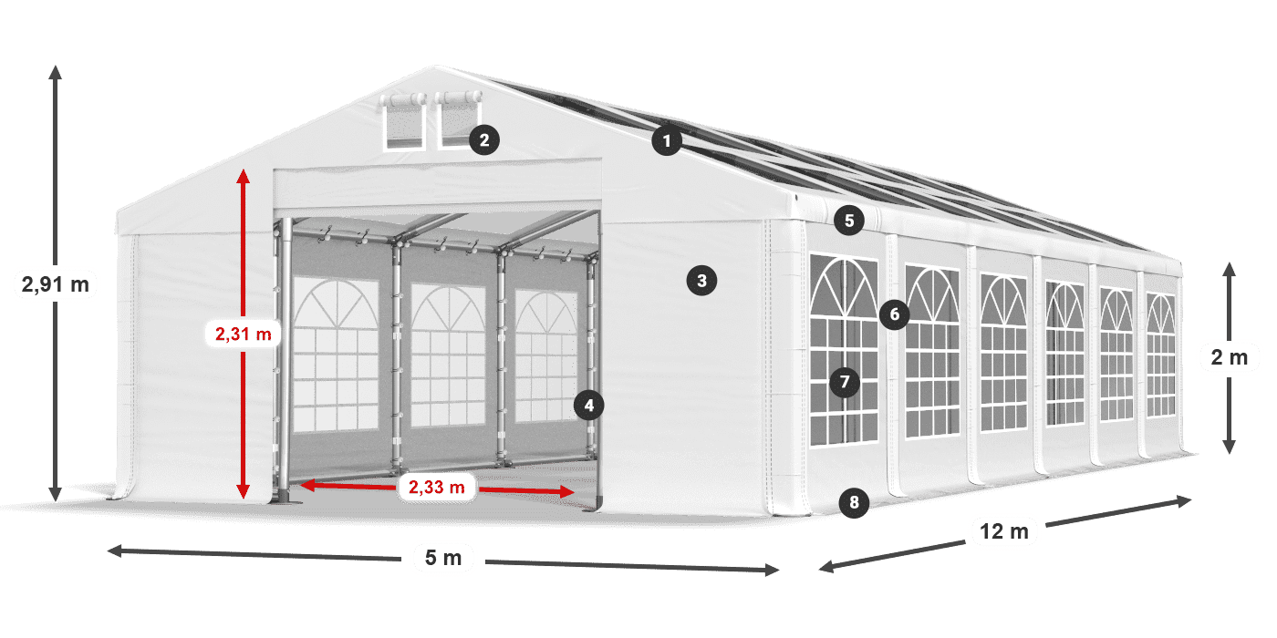 Střecha: MS 580 PVC Stěny: SD 500 PVC 2m legenda