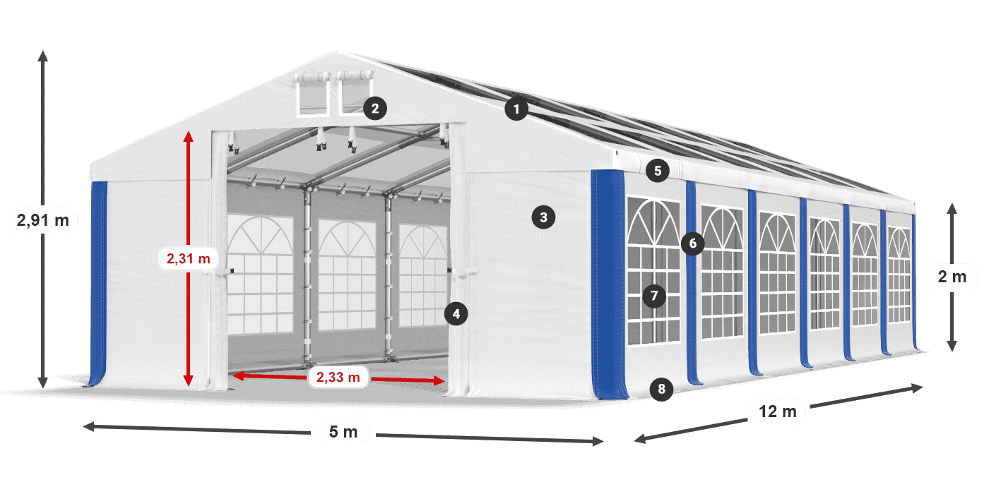 Střecha: MS 580 PVC Stěny: SD 500 PVC 2m legenda