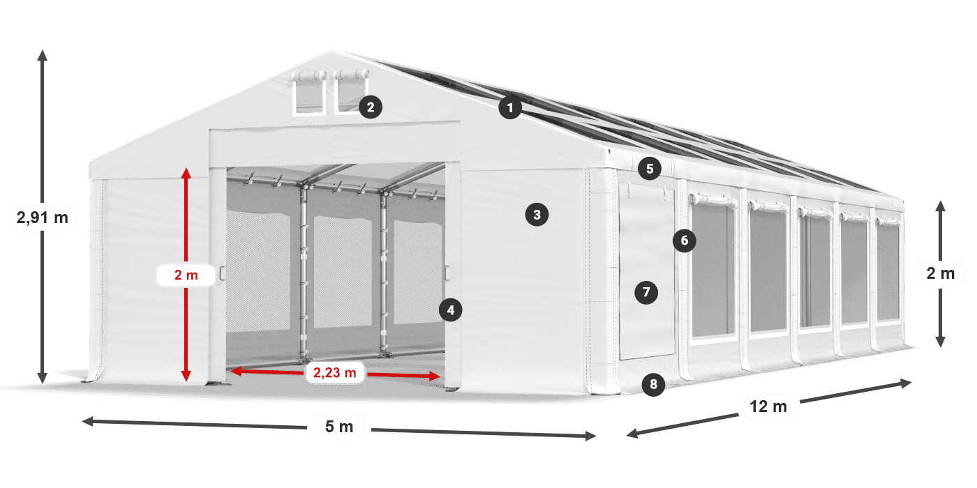 Střecha: MS T 580 PVC Stěny: SDM 500 PVC 2m legenda