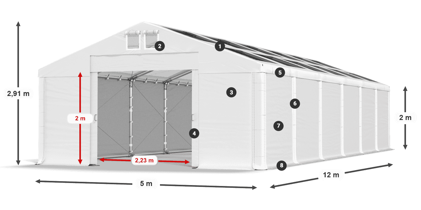 Střecha: MS T 580 PVC Stěny: SD 500 PVC 2m legenda