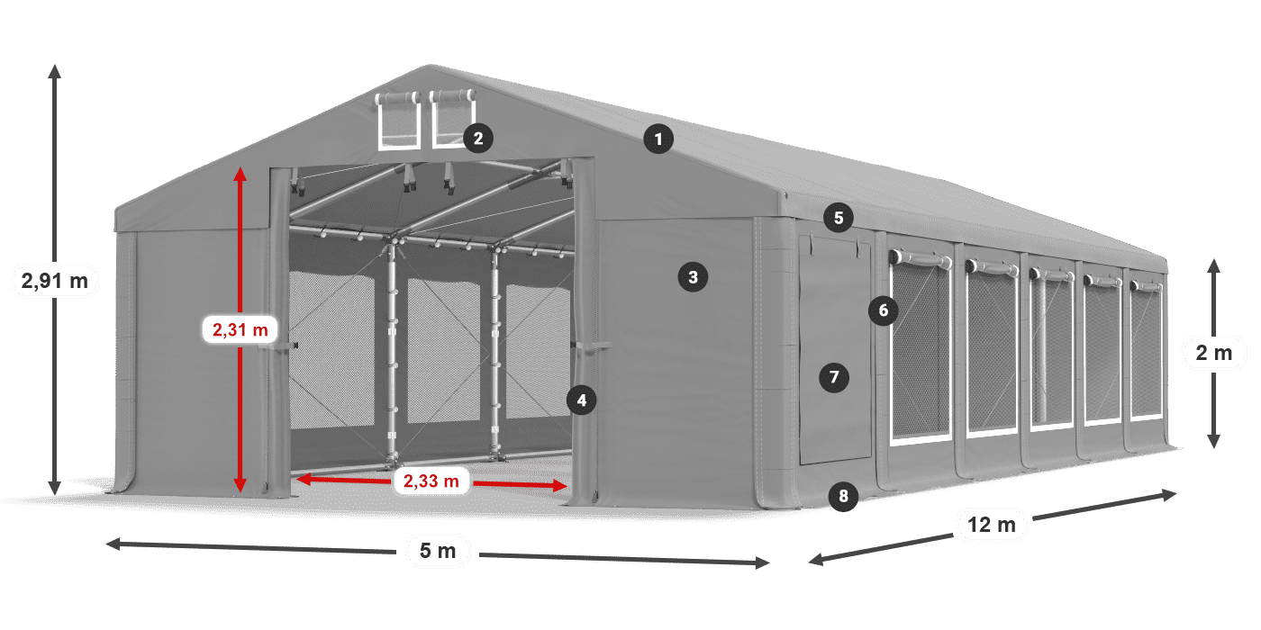 Střecha: MS 580 PVC Stěny: SD M 500 PVC 2m legenda