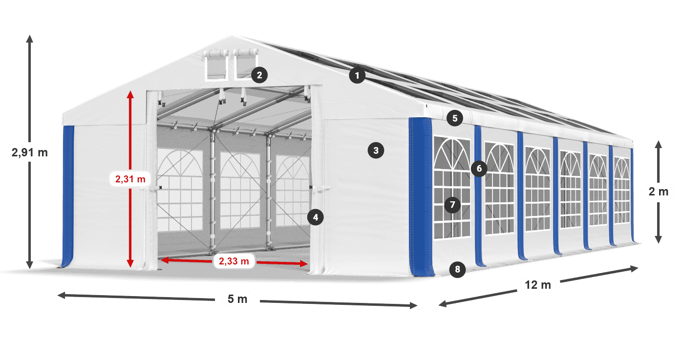 Střecha: MS 580 PVC Stěny: SD 500 PVC 2m legenda