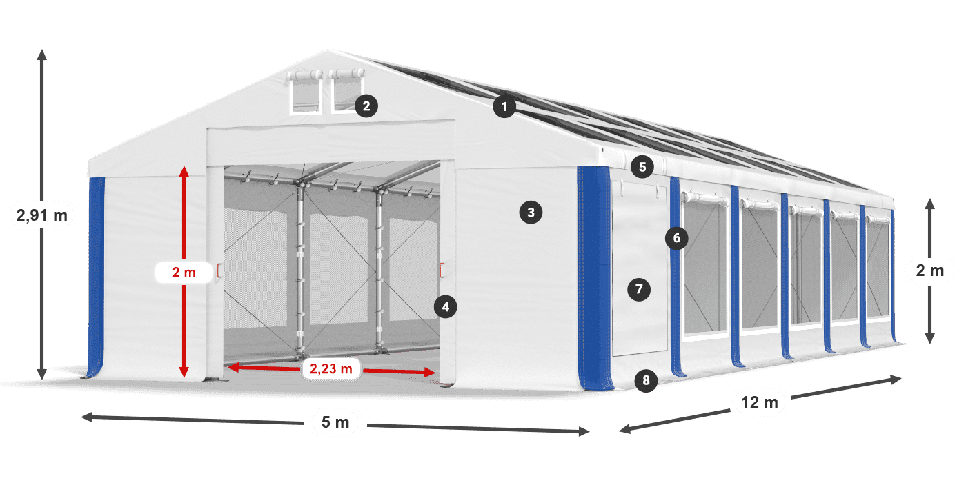 Střecha: MS T 580 PVC Stěny: SDM 500 PVC 2m legenda