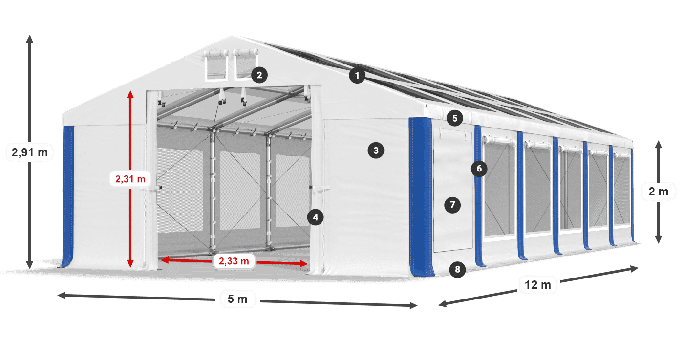 Střecha: MS T 580 PVC Stěny: SDM 500 PVC 2m legenda