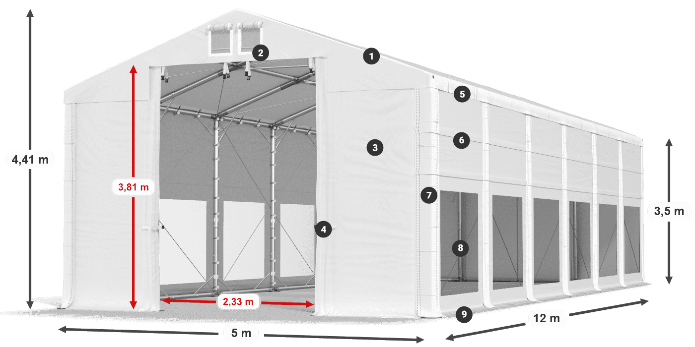 Střecha: FR 620 PVC Stěny: MS 580 PVC 3,5m legenda