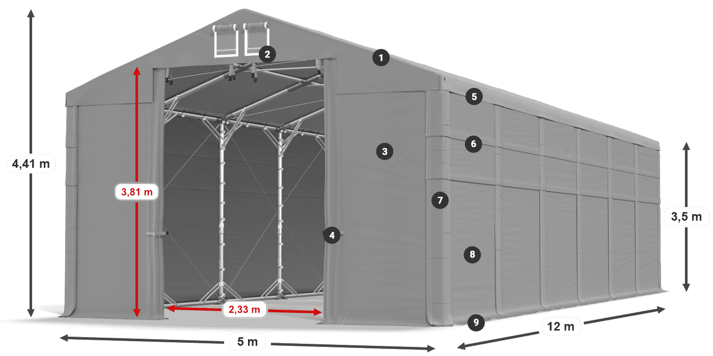 Střecha: FR 620 PVC Stěny: MS 580 PVC 3,5m legenda