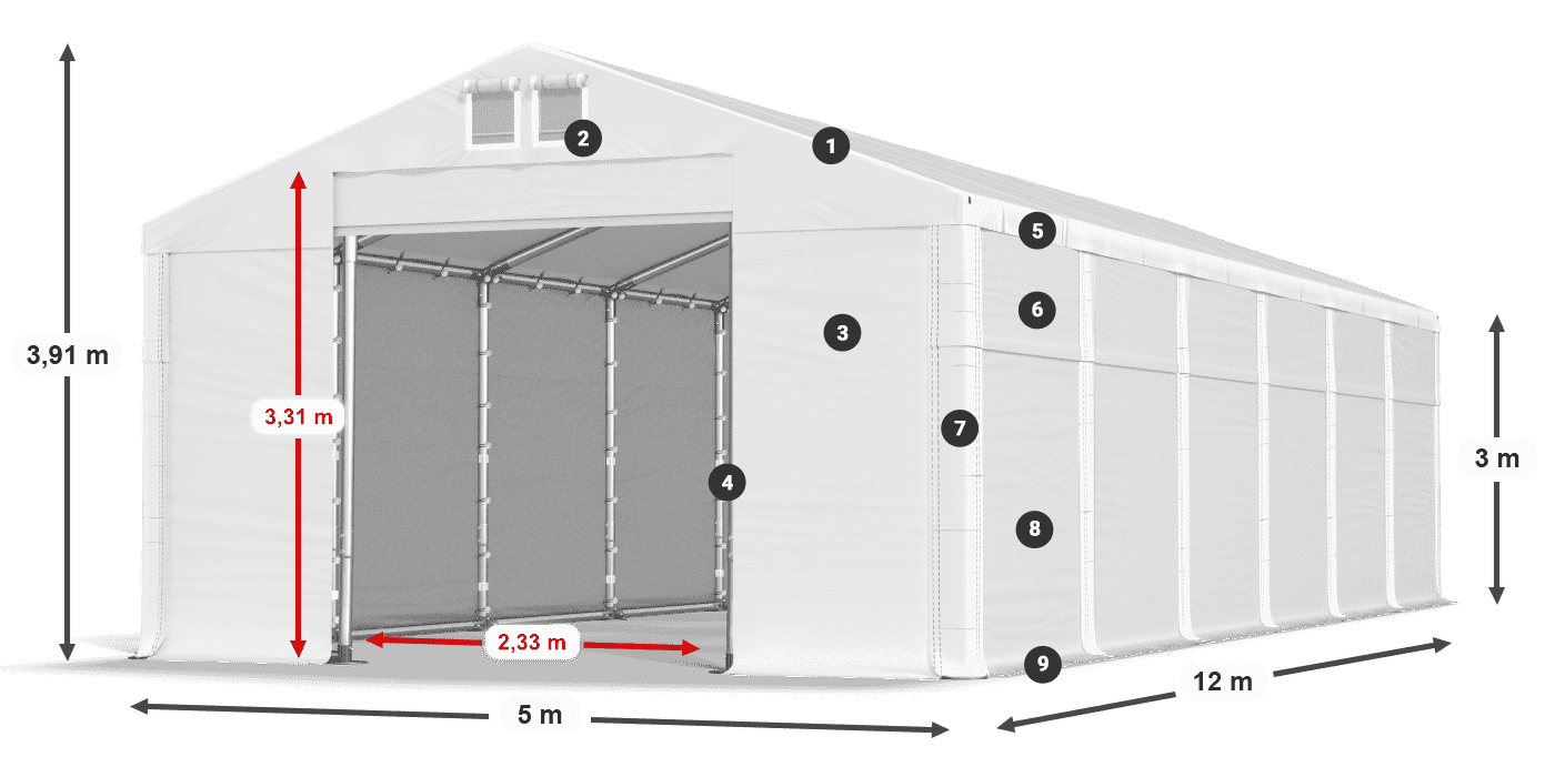 Střecha: FR 620 PVC Stěny: MS 580 PVC 3m legenda