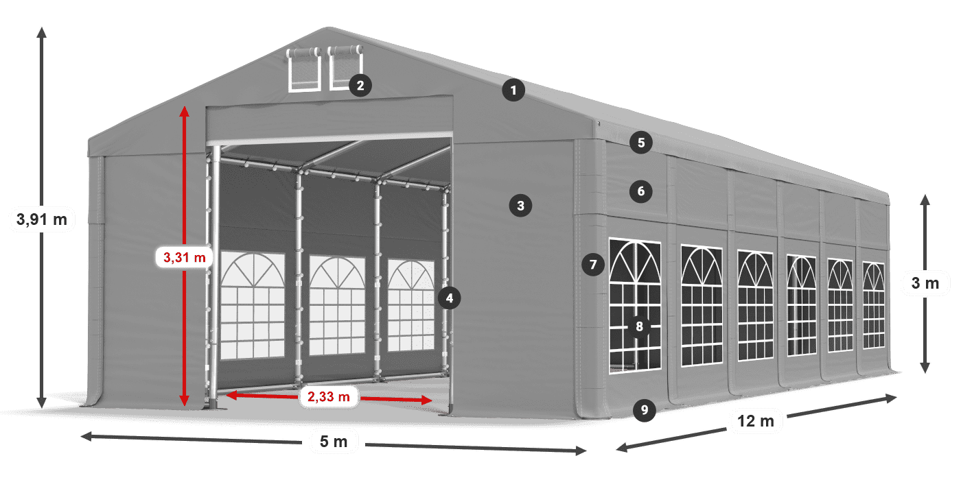 Střecha: FR 620 PVC Stěny: SD 500 PVC 3m legenda