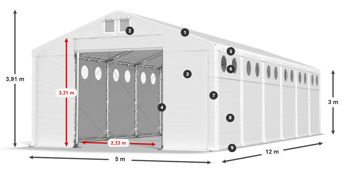 Střecha: MS 580 PVC Stěny: SD O 500 PVC 3m legenda