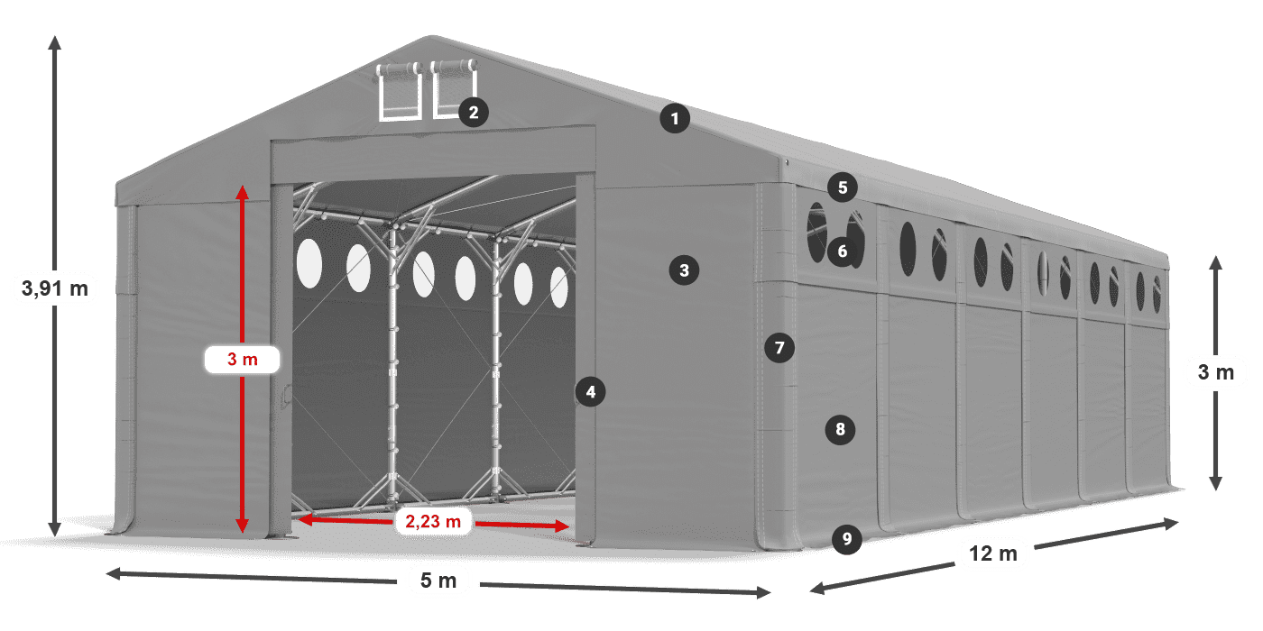 Střecha: MS 580 PVC Stěny: SD O 500 PVC 3m legenda