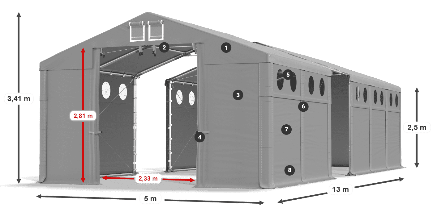 Střecha: MS 580 PVC Stěny: SD O 500 PVC 2,5 m legenda