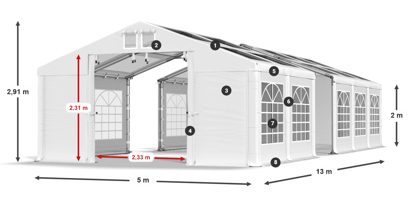 Střecha: MS 580 PVC Stěny: SD 500 PVC 2m legenda