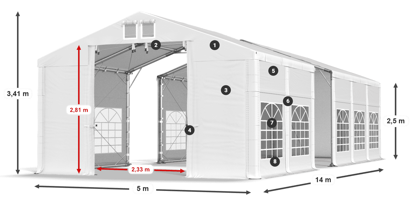 Střecha: MS 580 PVC Stěny: FR 620 PVC 2,5 m legenda