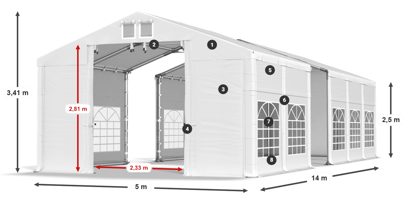 Střecha: MS 580 PVC Stěny: FR 620 PVC 2,5 m legenda