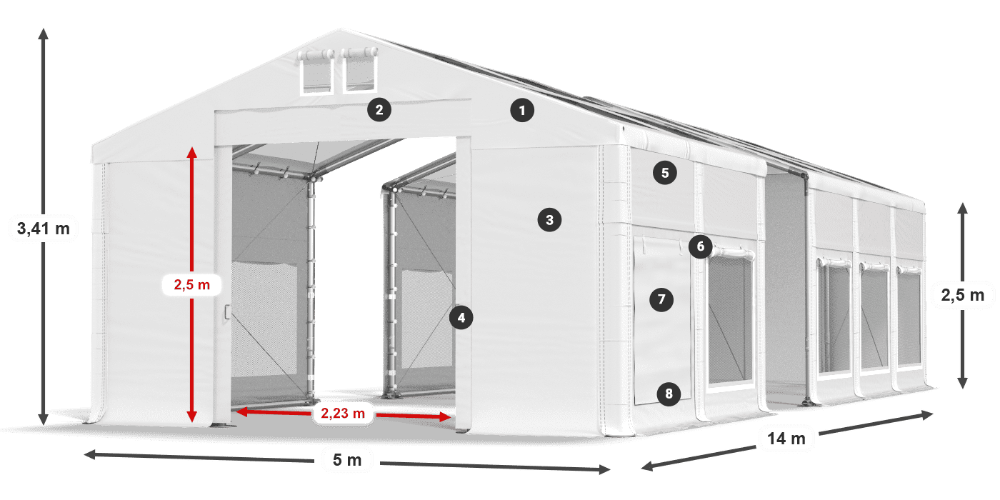 Střecha: MS T 580 PVC Stěny: SD M 500 PVC 2,5 m legenda
