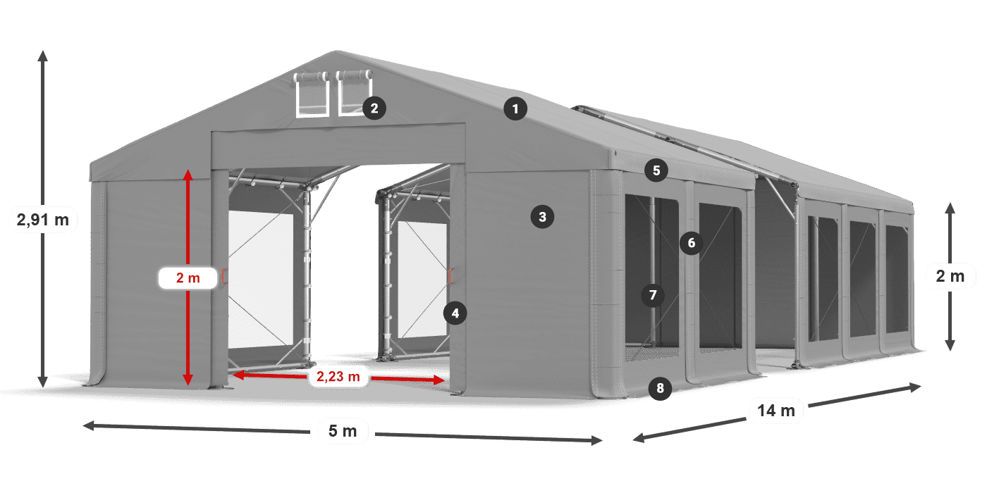 Střecha: FR 620 PVC Stěny: MS 580 PVC 2m legenda