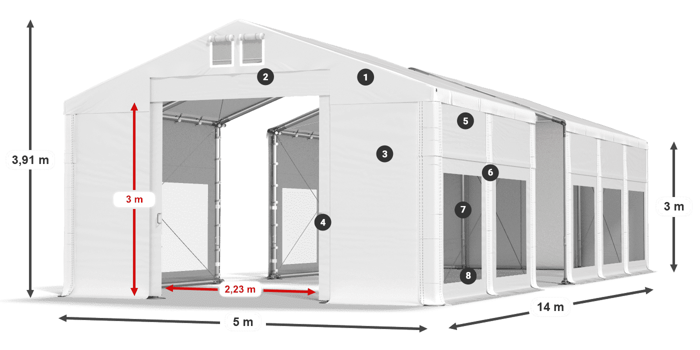 Střecha: FR 620 PVC Stěny: MS 580 PVC 3m legenda
