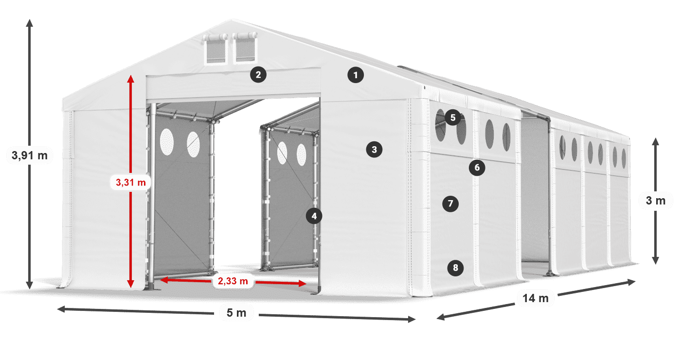 Střecha: SD 560 PVC Stěny: FR O 620 PVC legenda 3m