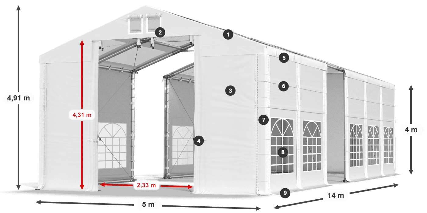 Střecha: MS T 580 PVC Stěny: FR 620 PVC 4m legenda
