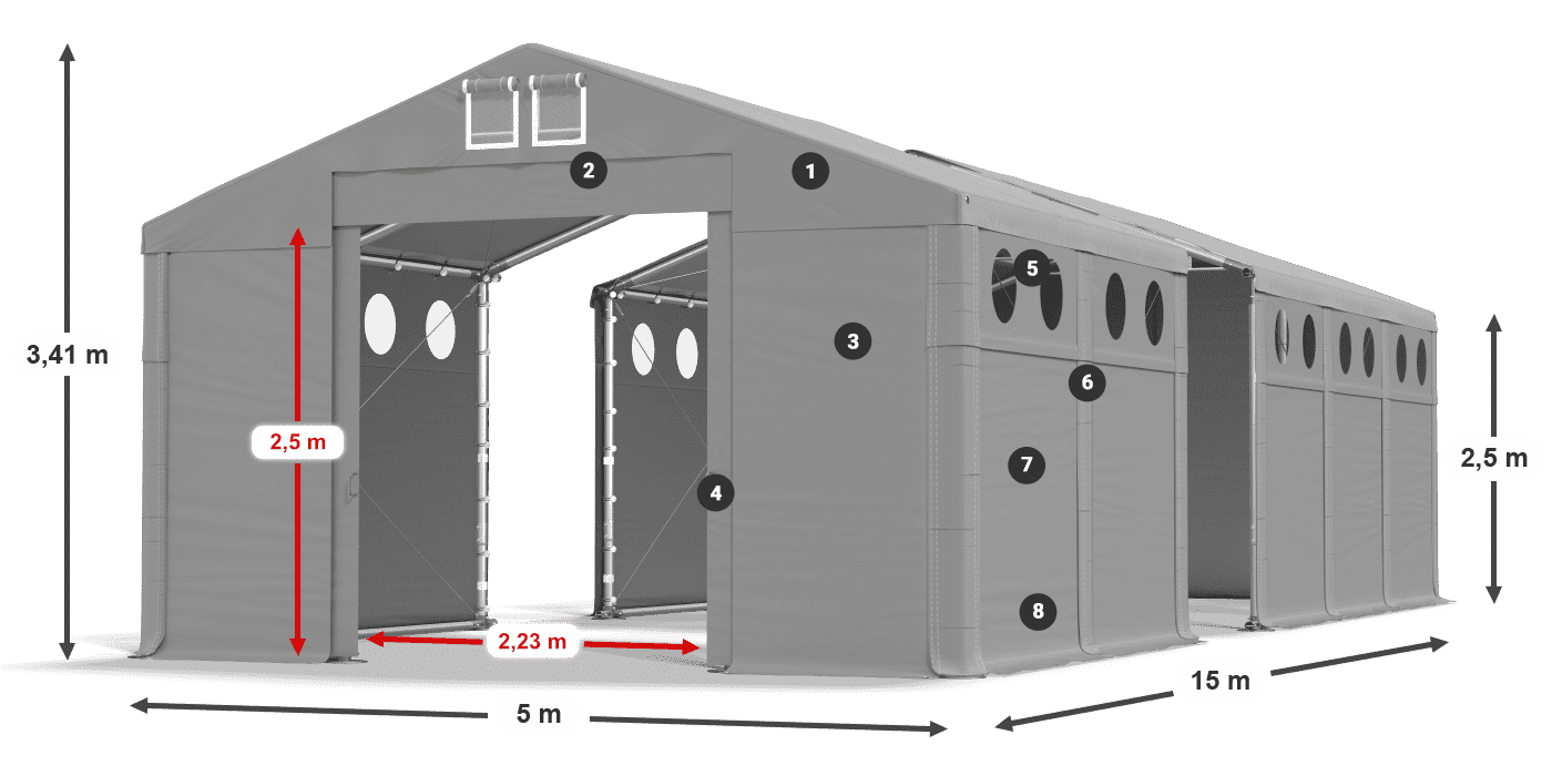 Střecha: FR 620 PVC Stěny: MS O 580 PVC 2,5 m legenda
