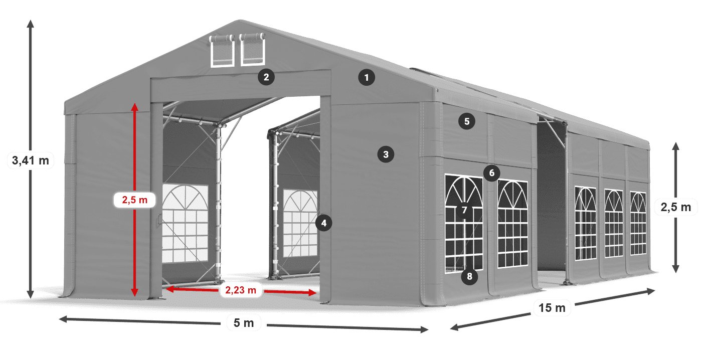Střecha: FR 620 PVC Stěny: SD 500 PVC 2,5 m legenda