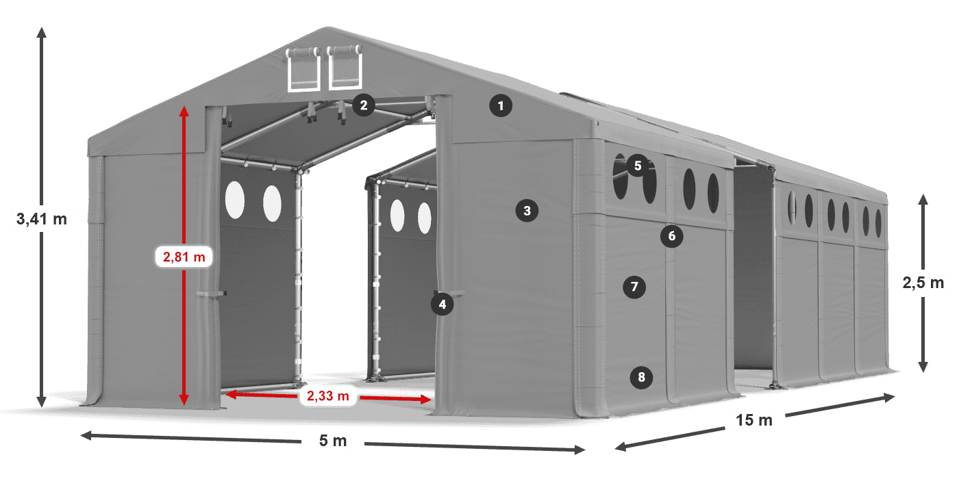 Střecha: FR 620 PVC Stěny: SD O 500 PVC 2,5 m legenda