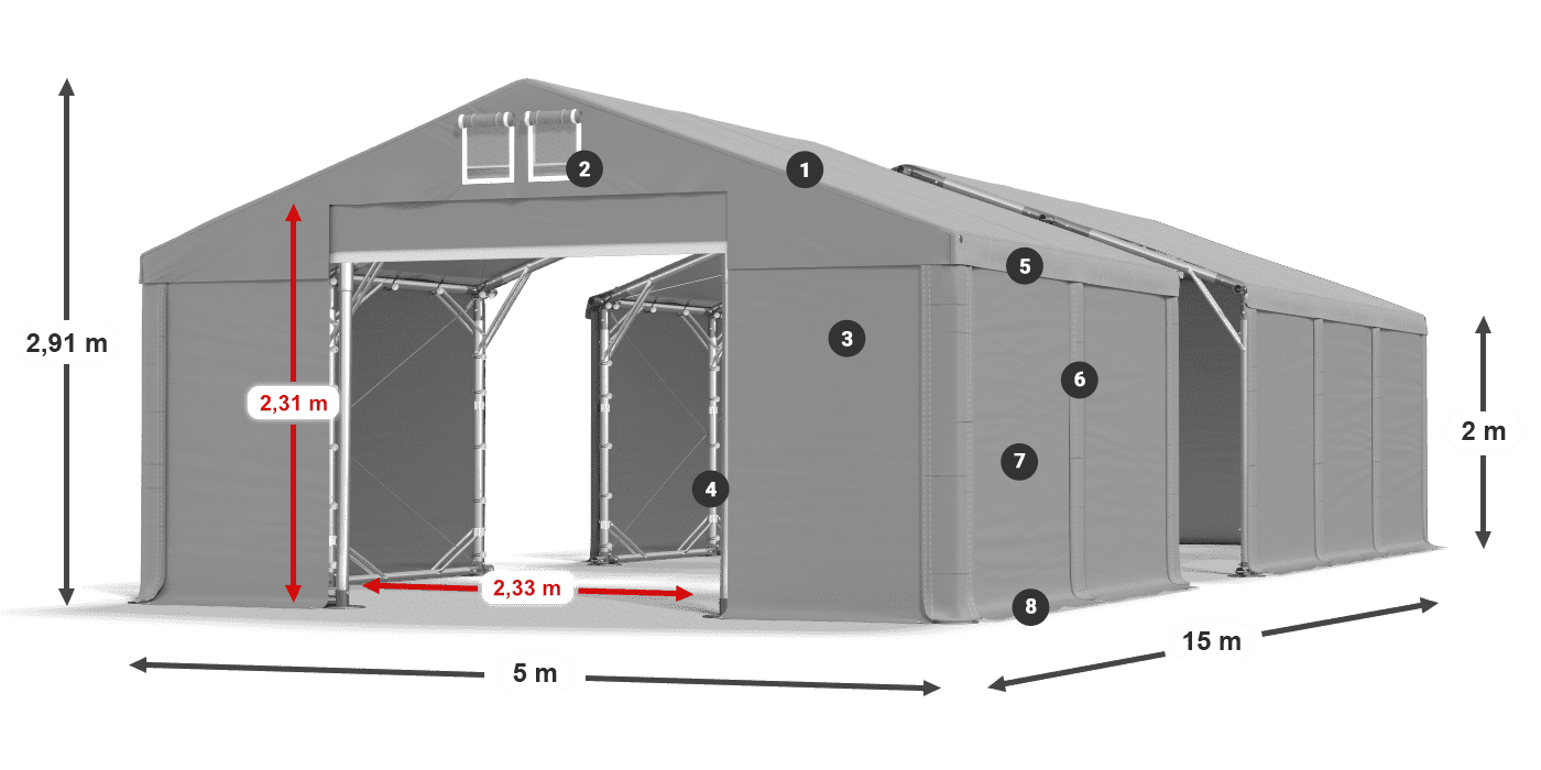 Střecha: MS 580 PVC Stěny: FR M 620 PVC 2m legenda