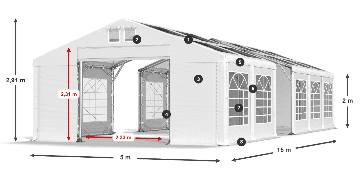 Střecha: MS T 580 PVC Stěny: FR 620 PVC 2m legenda