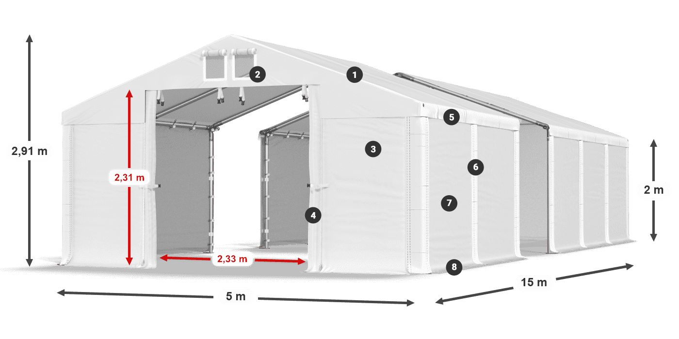 Střecha: MS 580 PVC Stěny: FR M 620 PVC 2m legenda