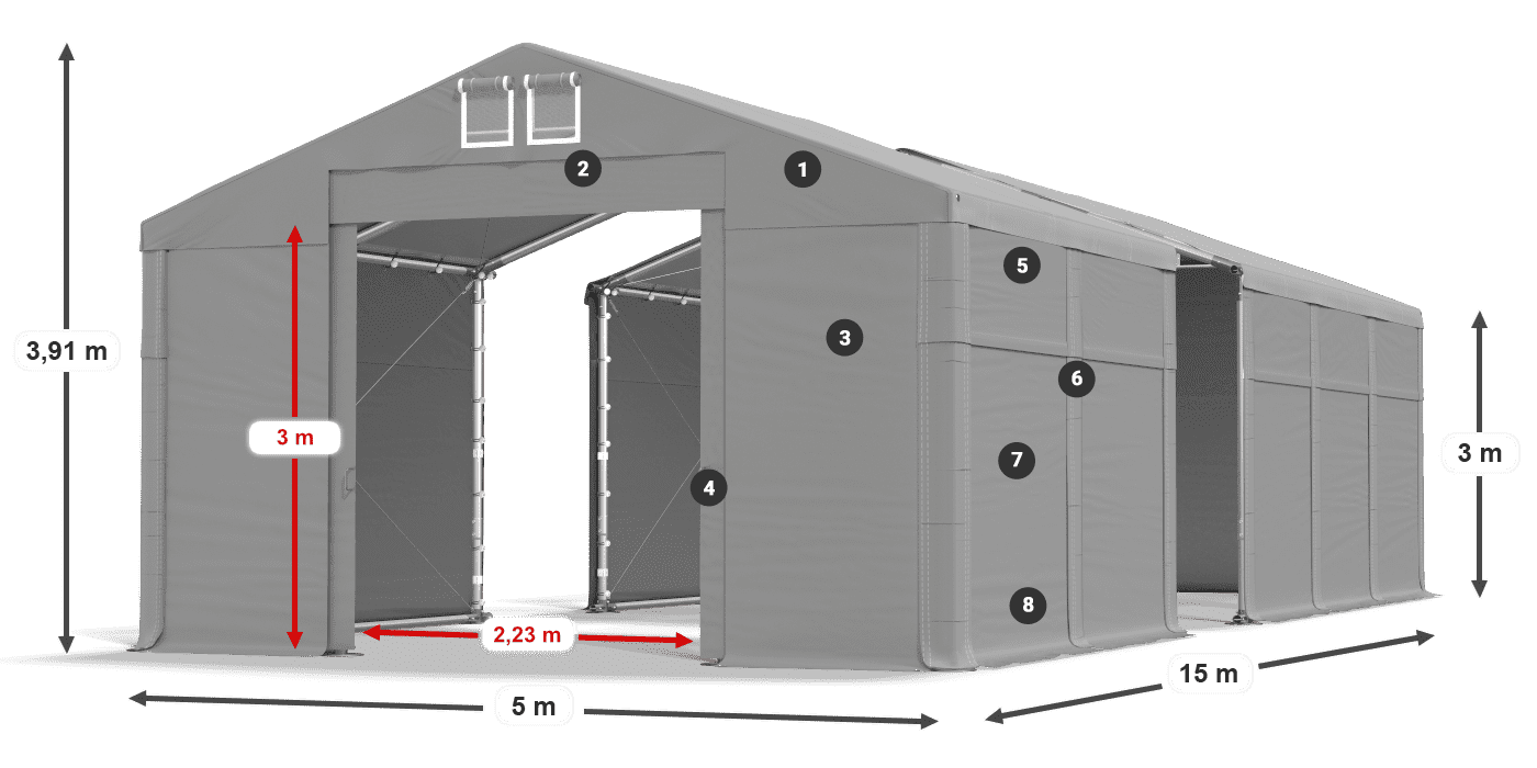 Střecha: FR 620 PVC Stěny: MS 580 PVC 3m legenda
