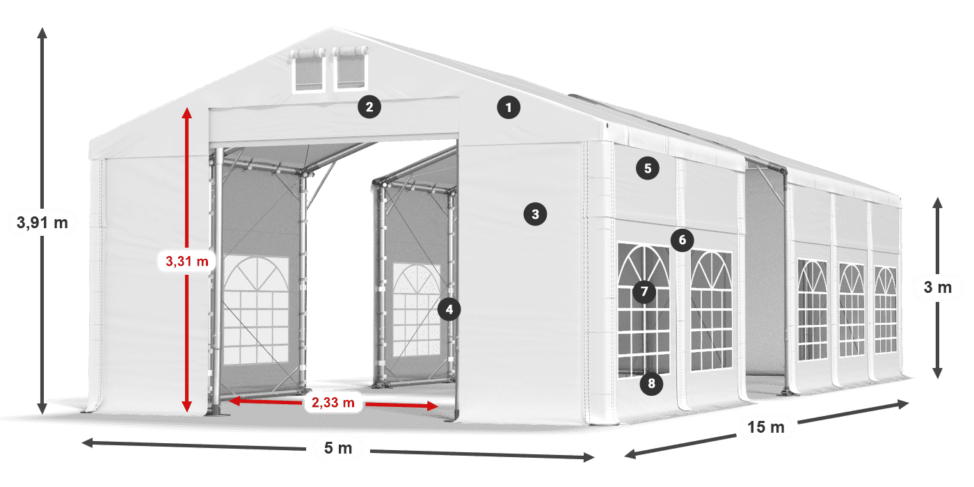Střecha: MS 580 PVC Stěny: FR 620 PVC 3m legenda
