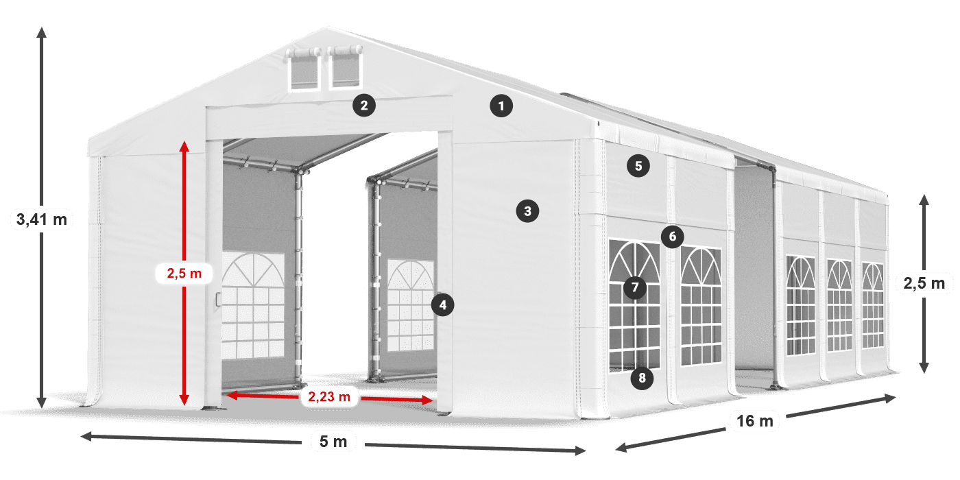 Střecha: FR 620 PVC Stěny: SD 500 PVC 2,5 m legenda