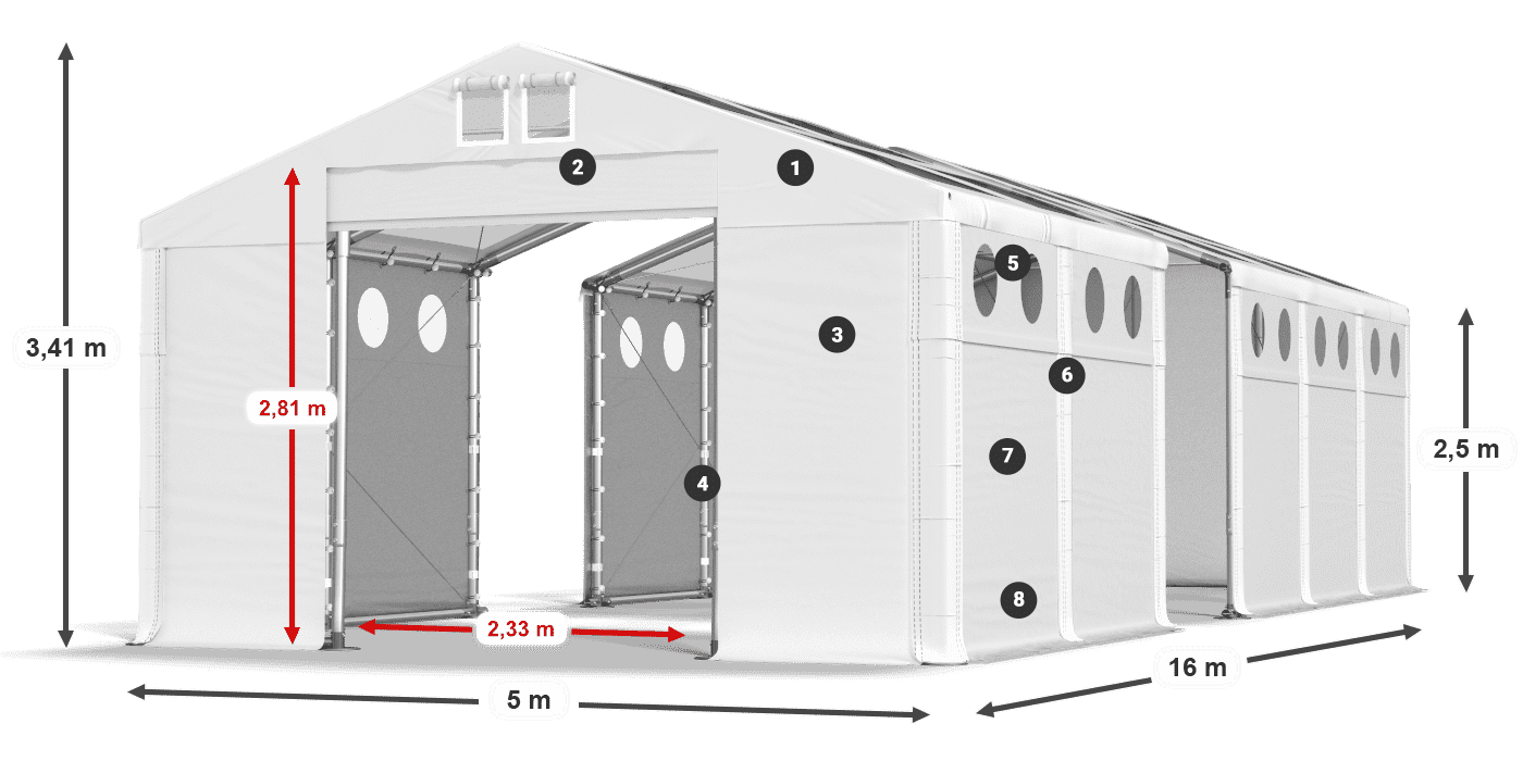 Střecha: MS T 580 PVC Stěny: MS O 580 PVC 2,5 m legenda