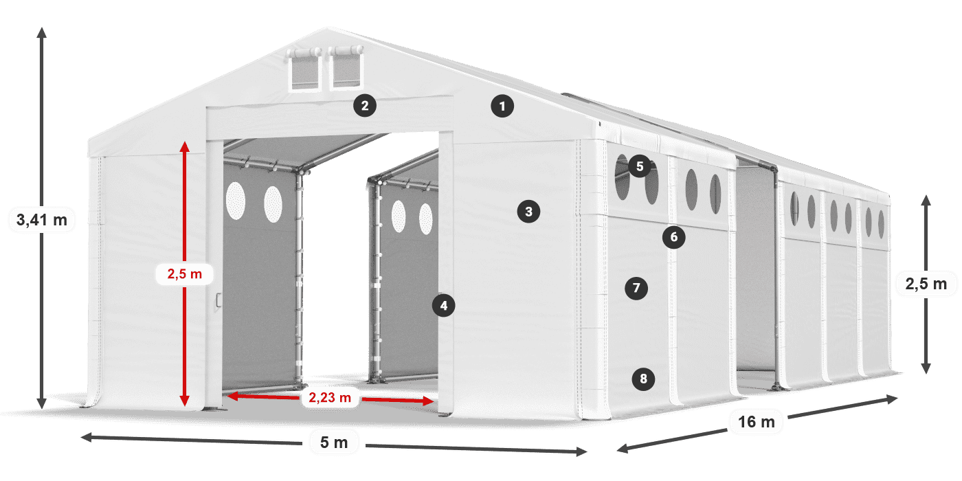 Střecha: MS 580 PVC Stěny: SD O 500 PVC 2,5 m legenda