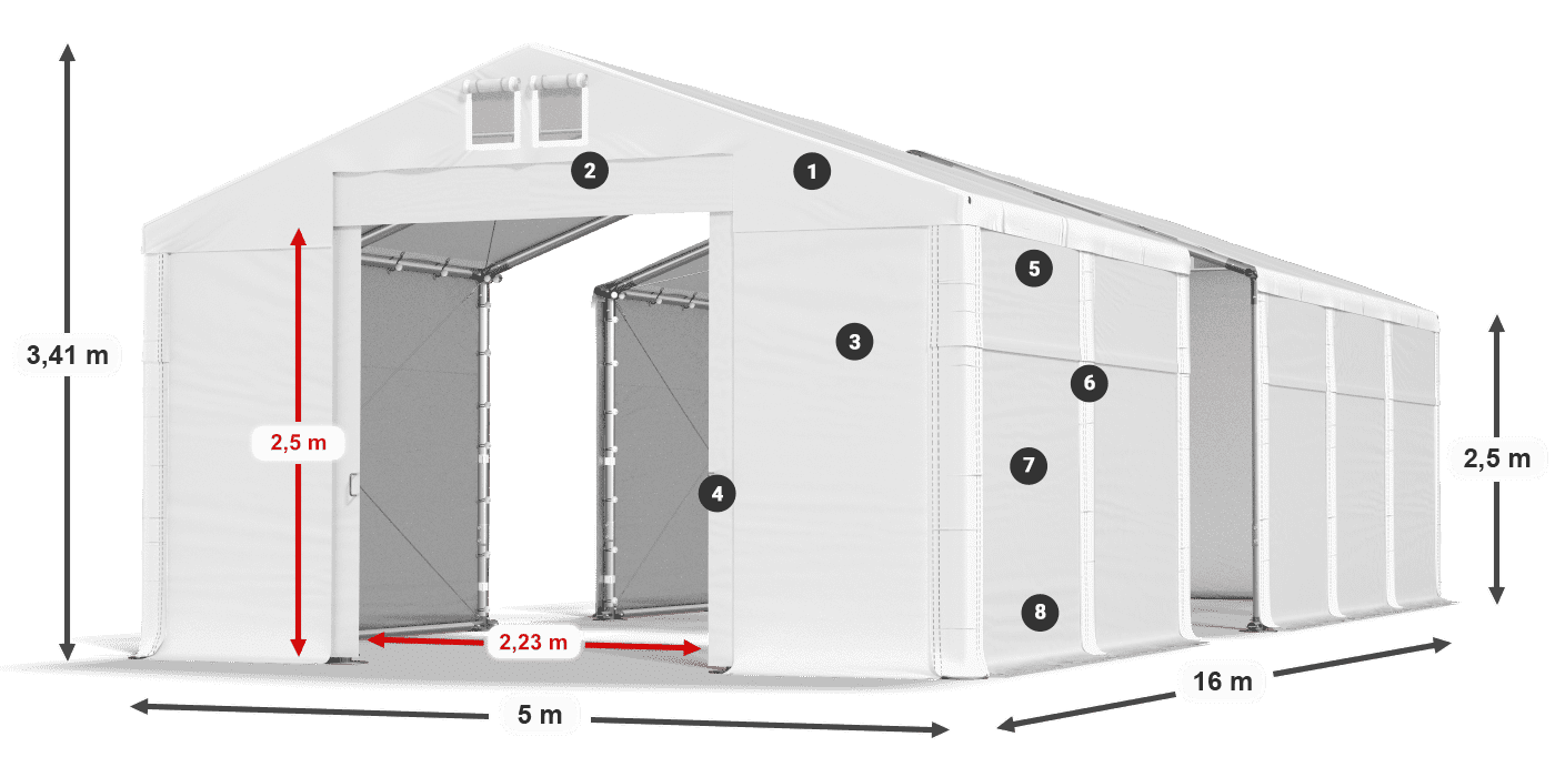 Střecha: SD 560 PVC Stěny: FR 620 PVC legenda 2,5m
